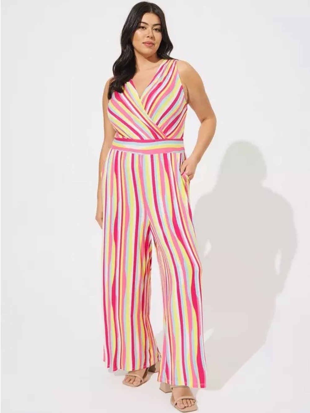 TORRID nwt Sleeveless V-Neck Wide-Leg Striped Jumpsuit with Pockets
